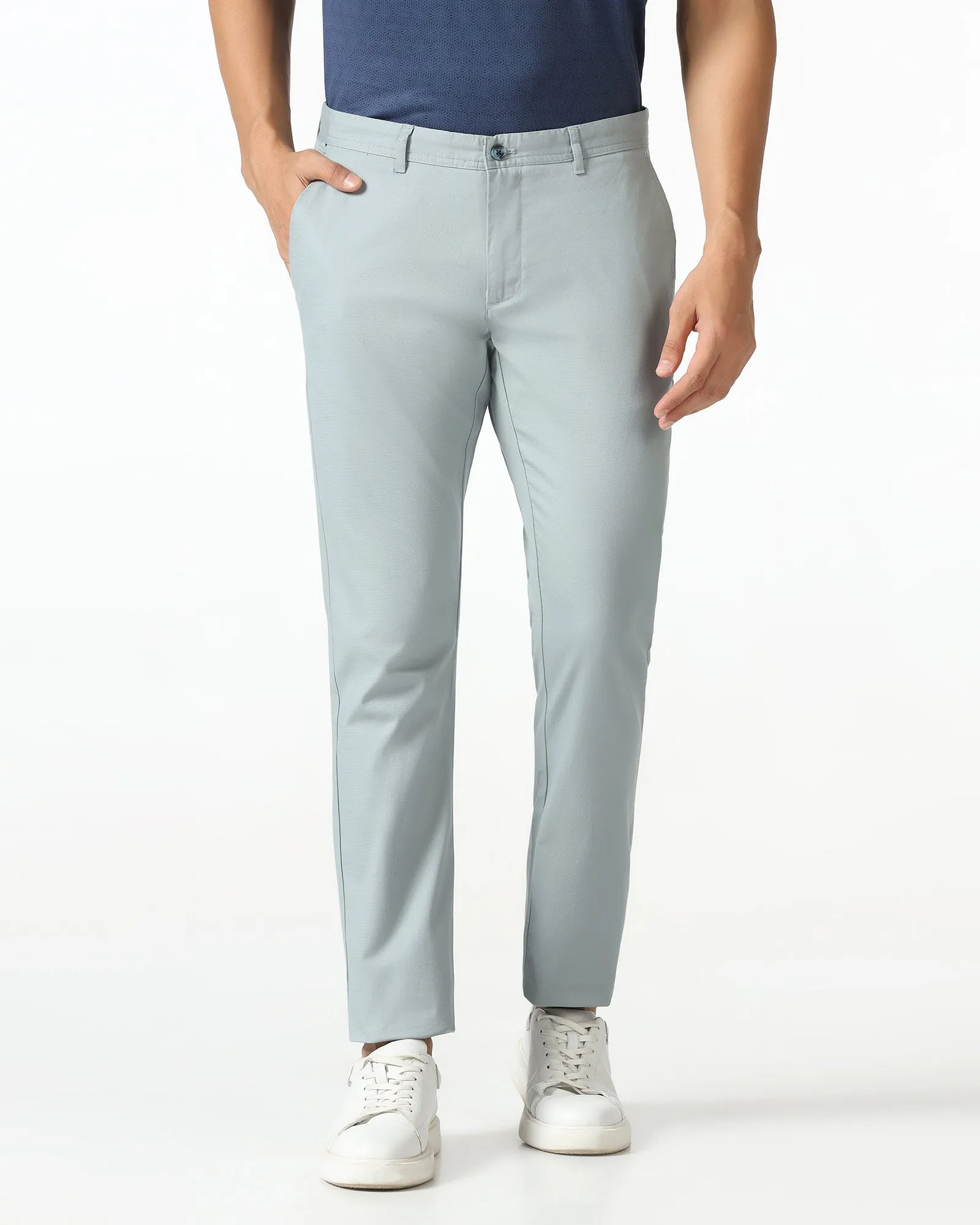 Perfect Comfort Fit Powder Blue Textured Khakis - Cratuso