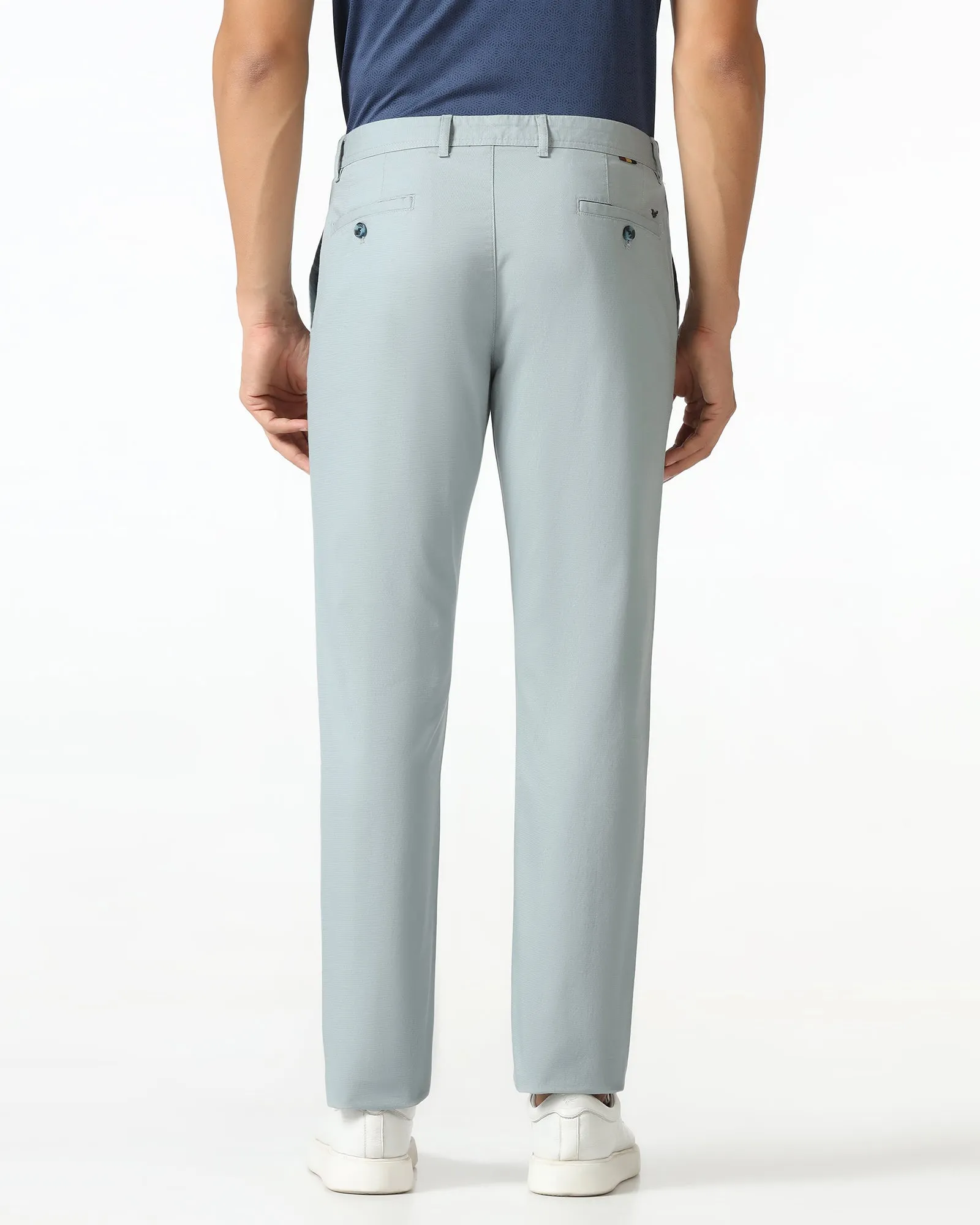 Powder Blue Textured Khakis - Cratuso Smooth zipper closure