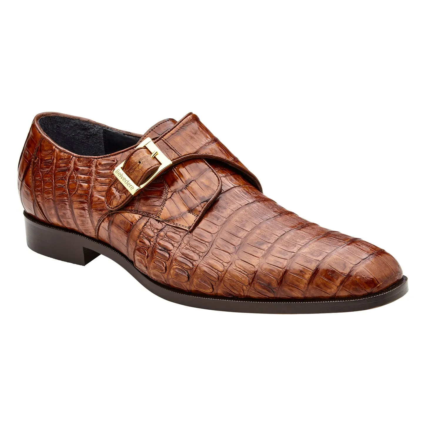 Orthopedic Foam Everyday Belvedere Angelo Genuine Caiman Crocodile Monk-Strap Shoe in Walnut