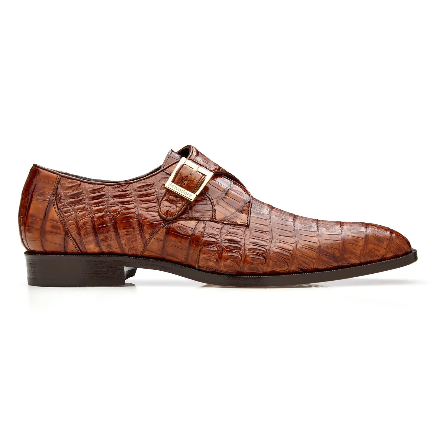 Belvedere Angelo Genuine Caiman Crocodile Monk-Strap Shoe in Walnut All Time