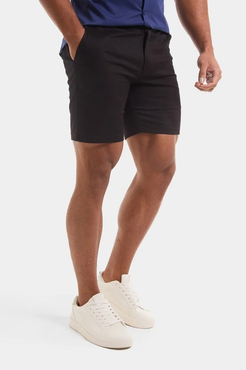 Slimming Effect Bonded Seam Technology Athletic Fit Chino Shorts 7" in Black