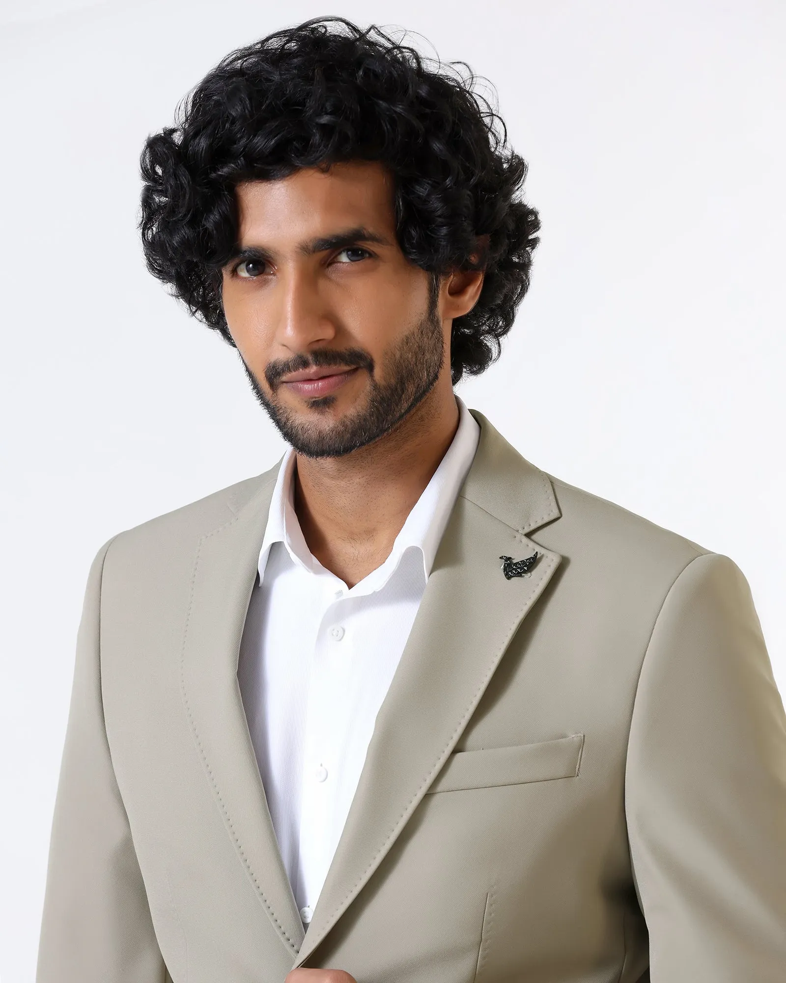 Beige TechPro Solid Blazer - Ron Flexible Daily Fit Flexible Articulated Elbows