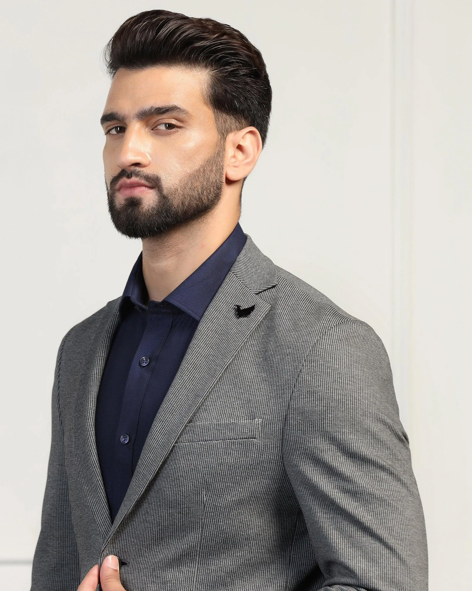 Hypoallergenic Lining Formal Charcoal Textured Blazer - Artura
