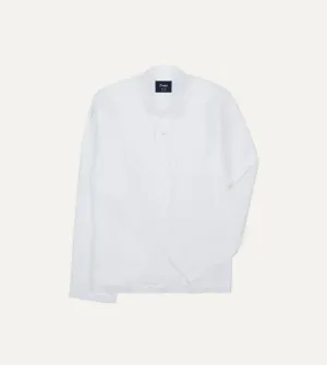 White Linen Mandarin Collar Popover Shirt Weekend Outfit