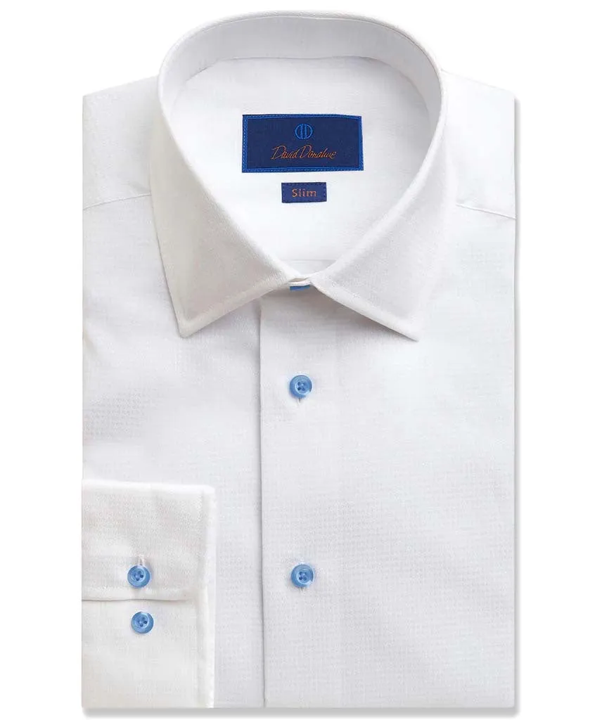 David Donahue Slim Fit Textured Dobby Dress Shirt in White High-End Fabric Neutral Tone