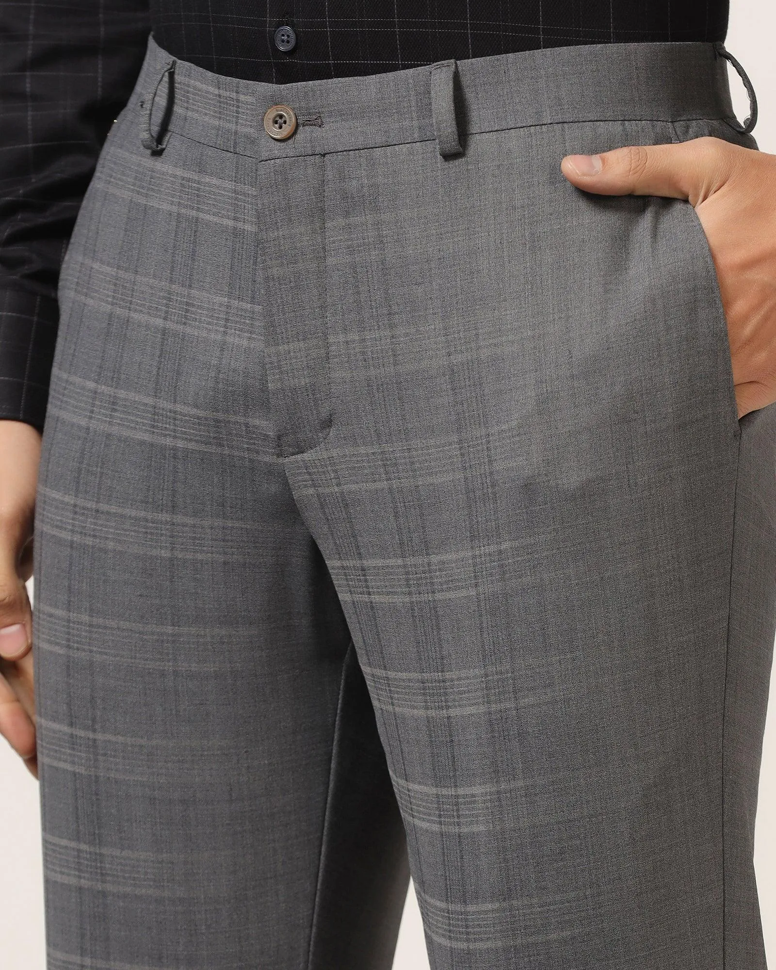 Luxe Slim Comfort B-95 Formal Grey Check Trouser - Porcupine Tailored Fit