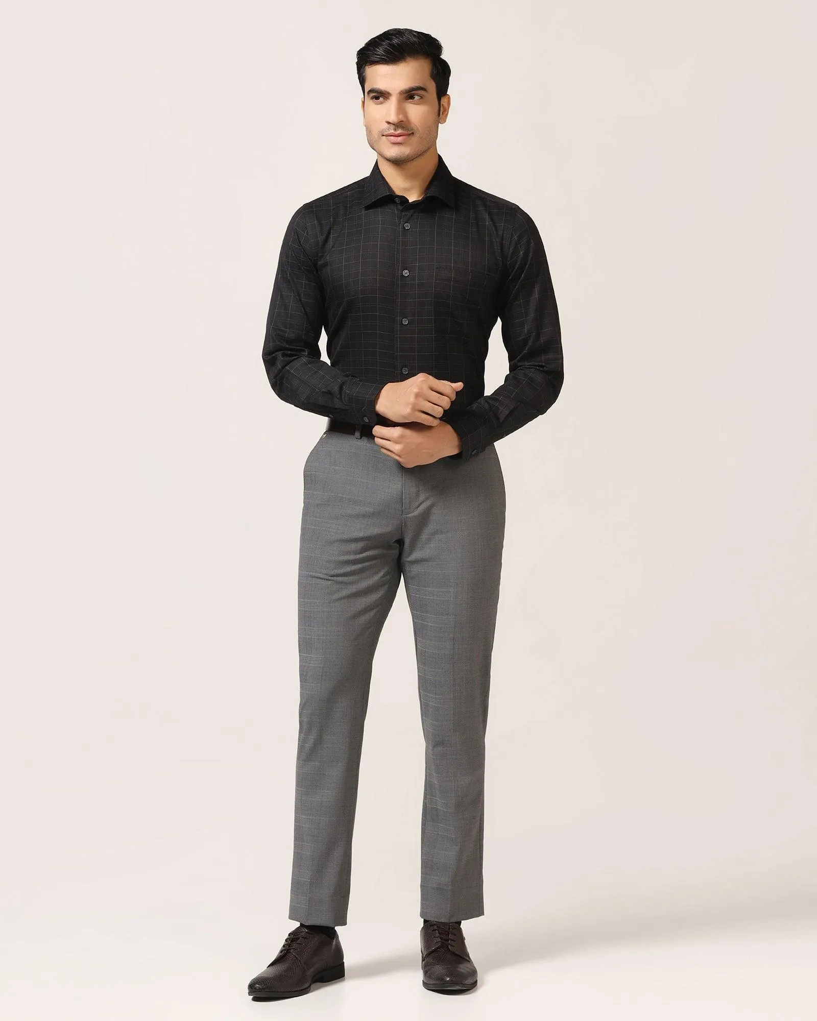 Luxe Slim Comfort B-95 Formal Grey Check Trouser - Porcupine Stain Resistant Weave