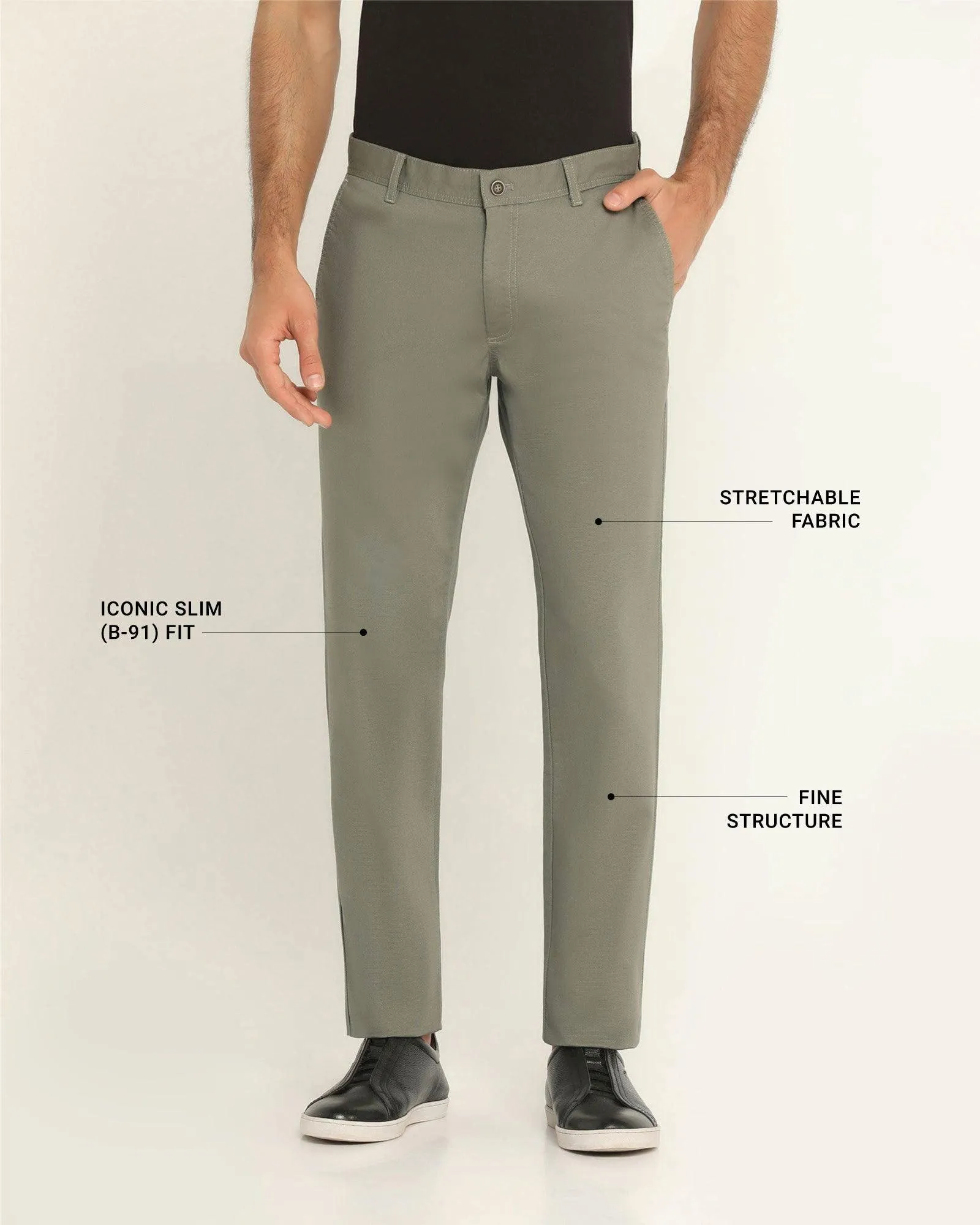 Slim Fit B-91 Casual Olive Solid Khakis - Kiler Polished Look NonIrritatingSeams