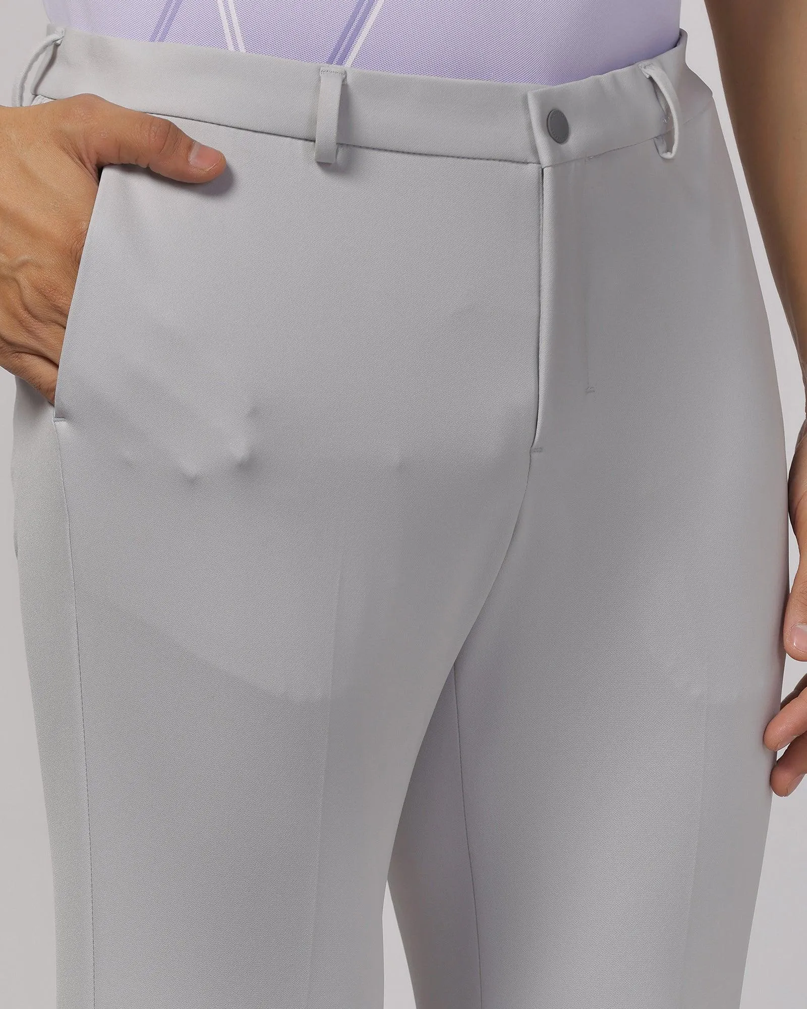 Multi Panel Construction NonBindingWaistline TechPro Slim Fit B-91 Formal Light Grey Solid Trouser - Blackbird