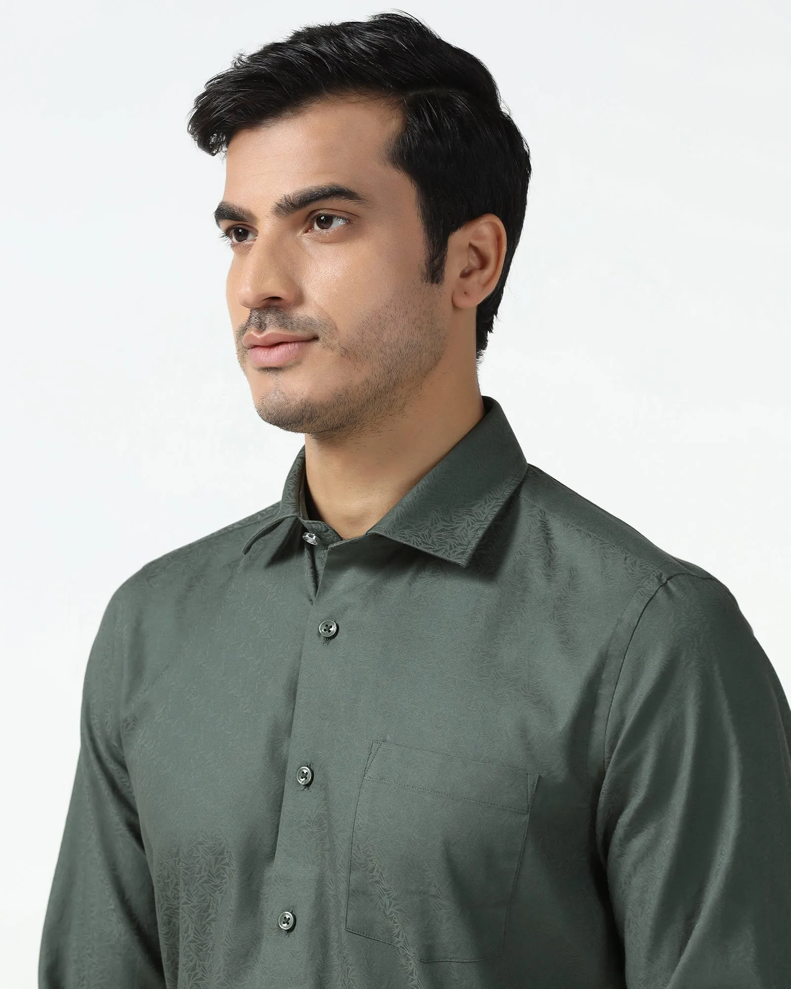 Versatile Piece Green Jacquard Shirt - Romeo