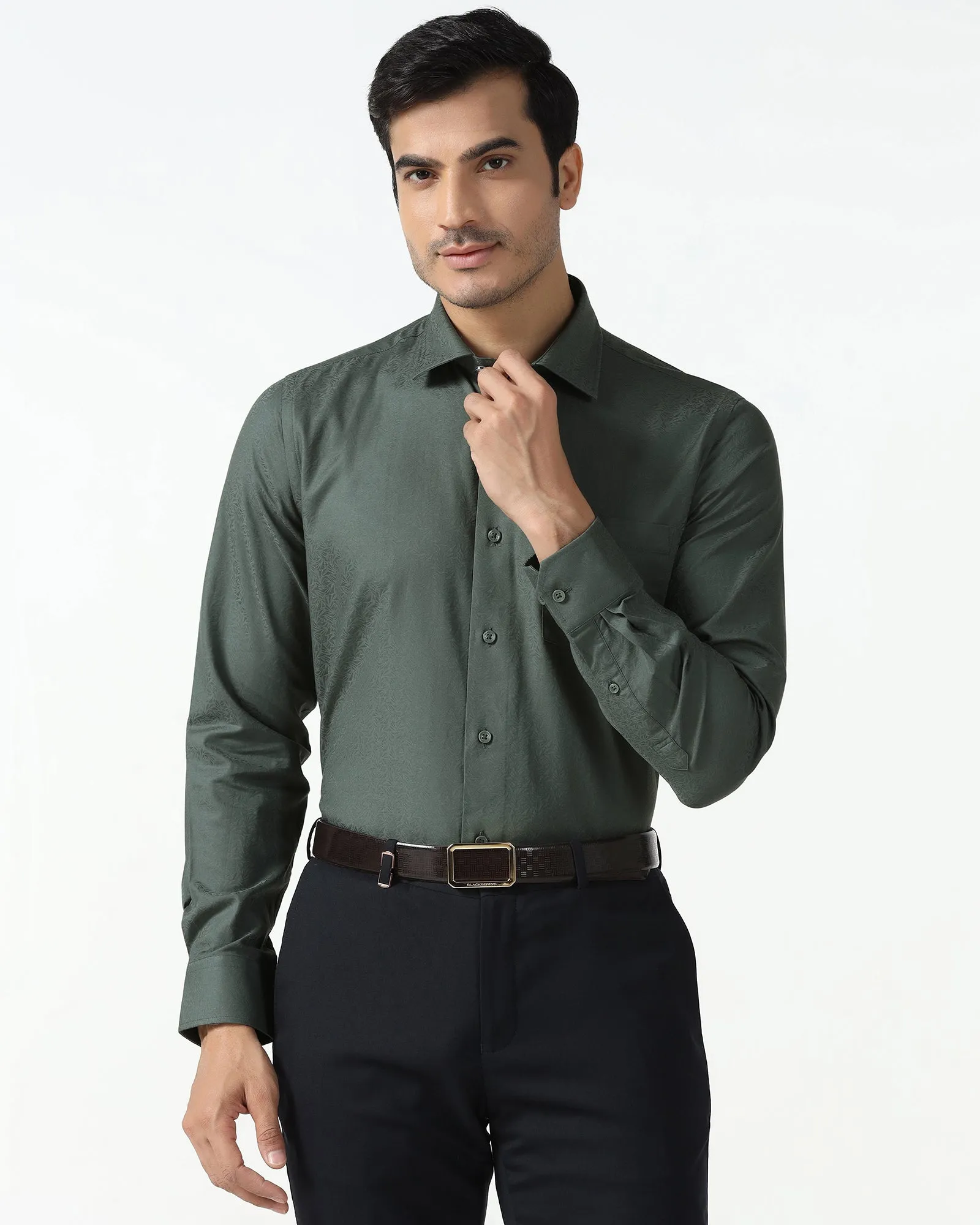 Sustainable Weave Lightweight Feel Green Jacquard Shirt - Romeo