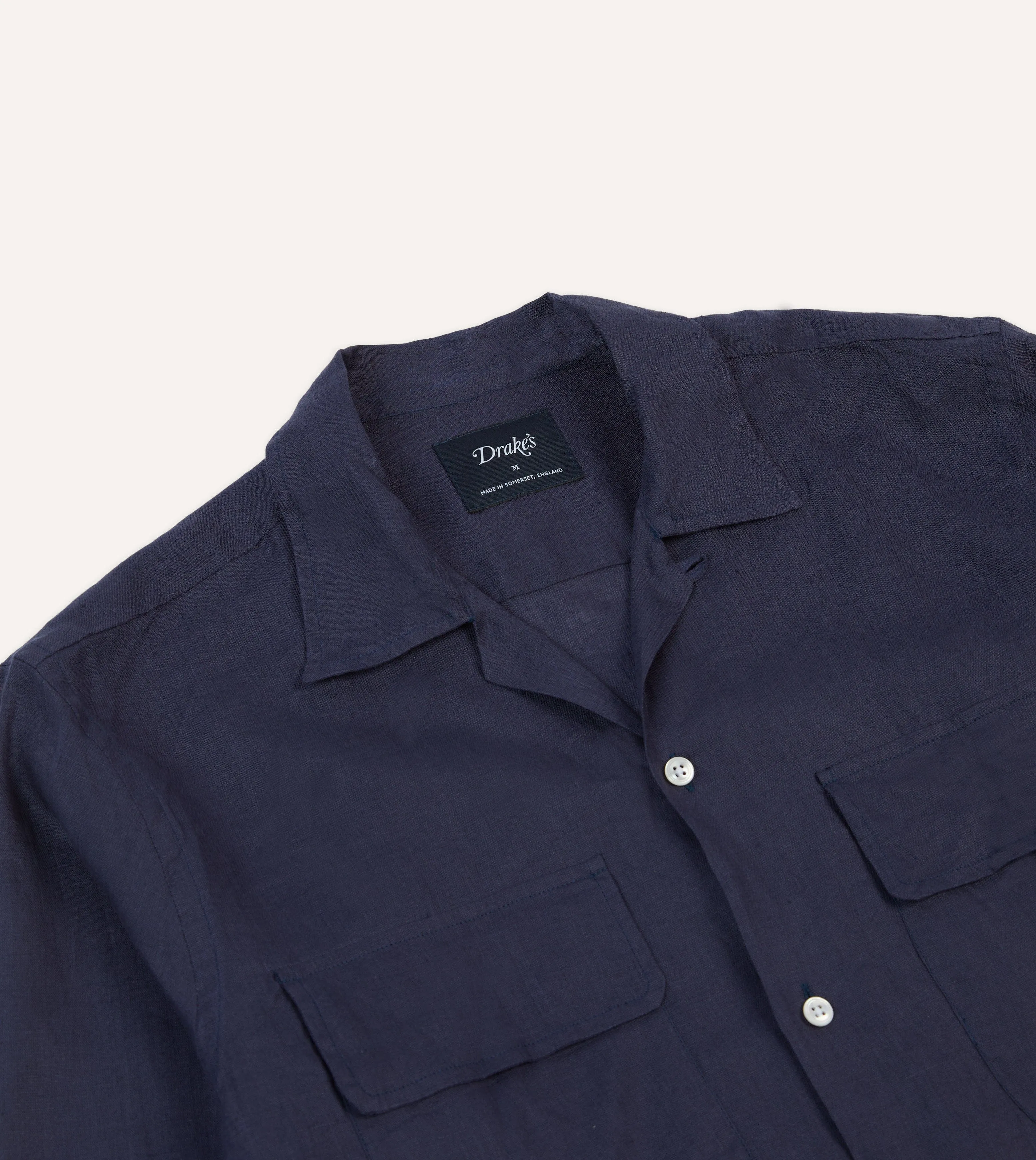 tall size Navy Linen Camp Collar Long Sleeve Shirt