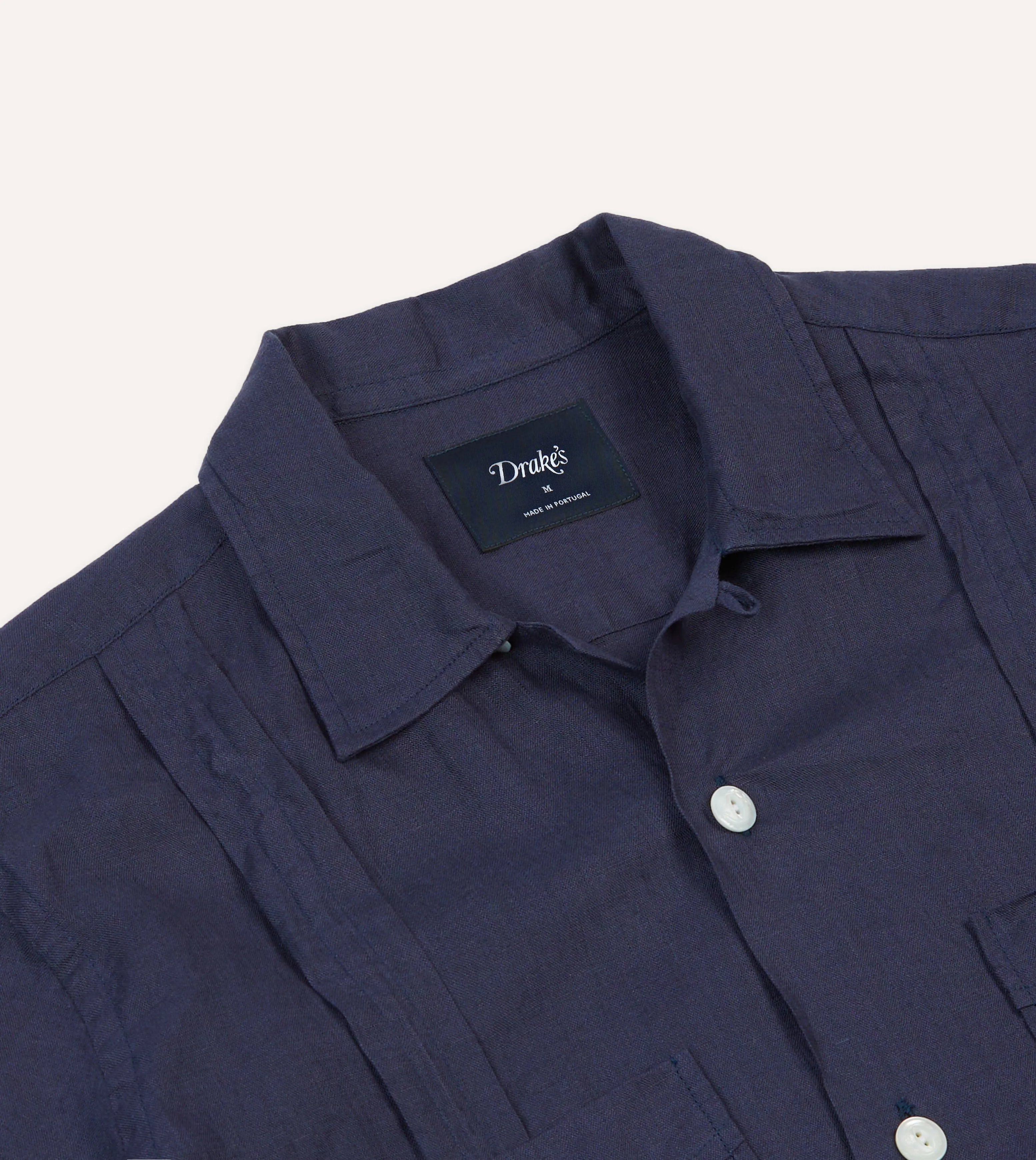 Eco-Friendly Choice Wardrobe Staple Navy Linen Short Sleeve Cuban Shirt