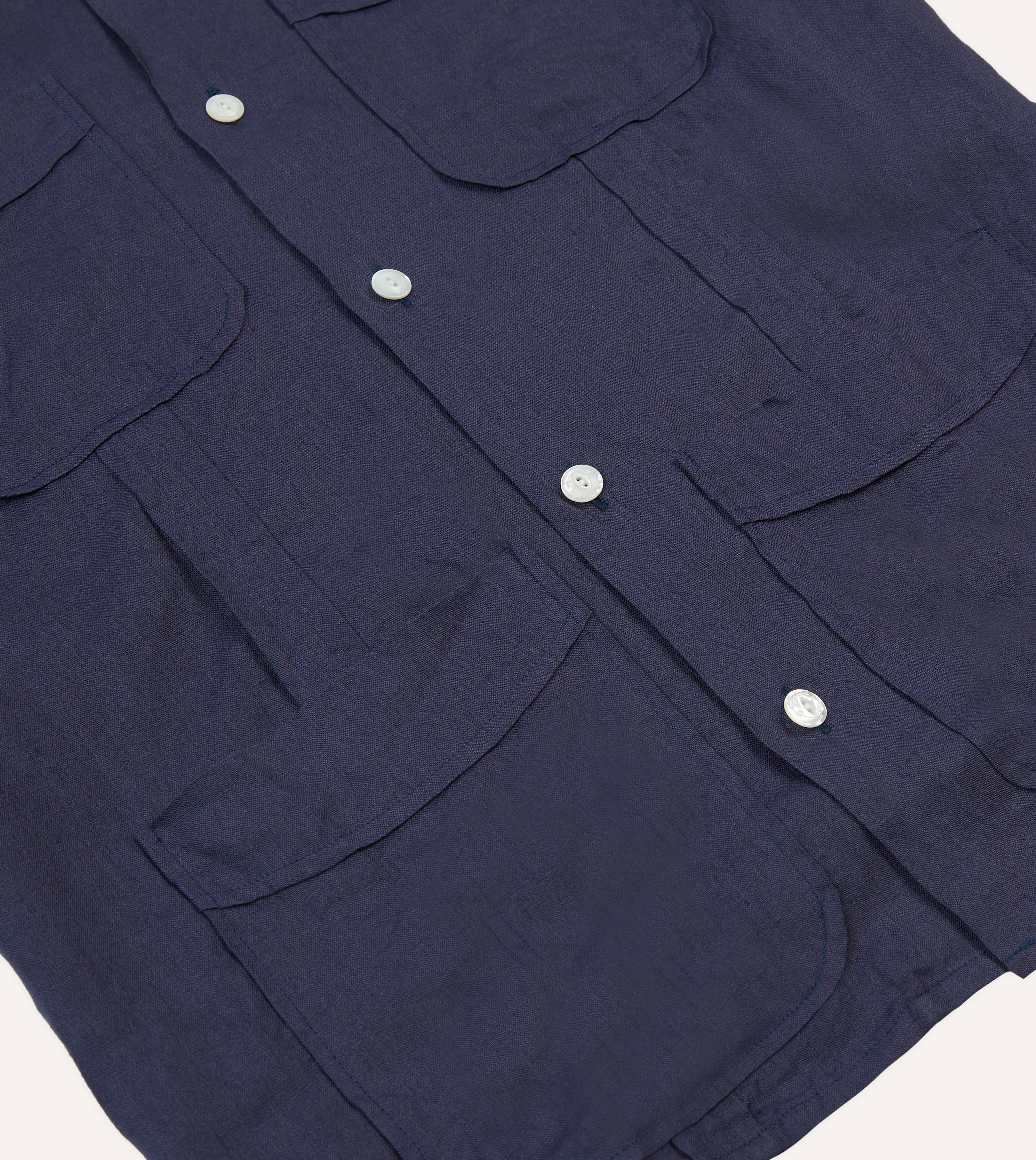Must-Have Item Fitted Shape Navy Linen Short Sleeve Cuban Shirt