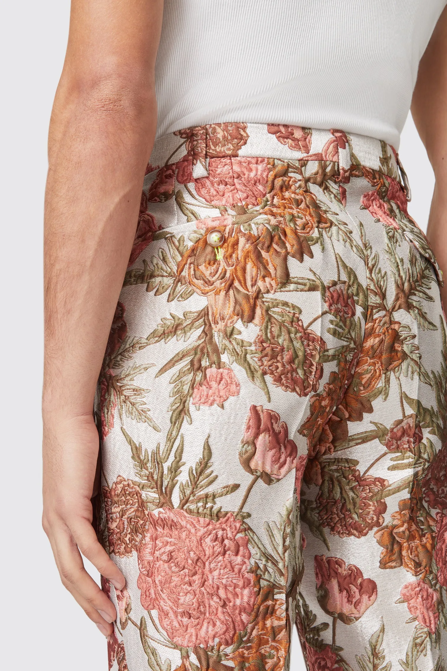 Cozy Jacket Comfort waistband Hirshfield Slim Fit Floral Pink Silver Jacquard Trouser