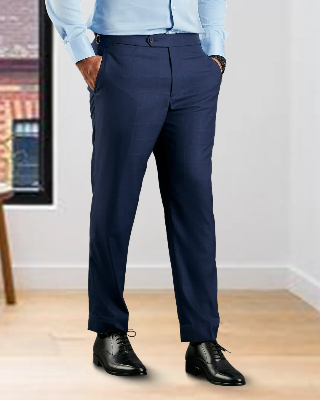 Essential Wearable Modern Layer Drago: Super 160s Navy Prince of Wales Checks Dress Pant