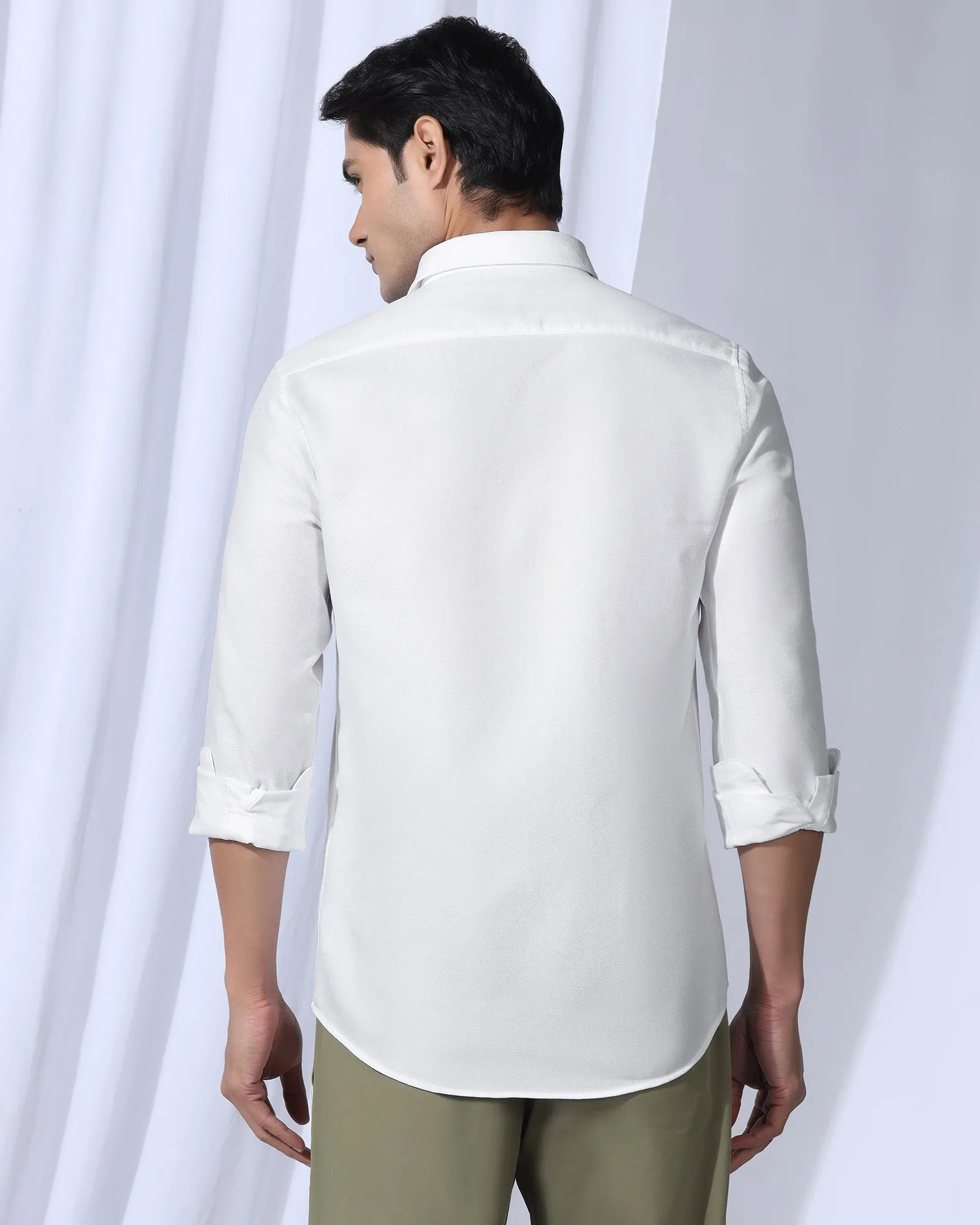Casual White Textured Shirt - Caty Patterned Texture