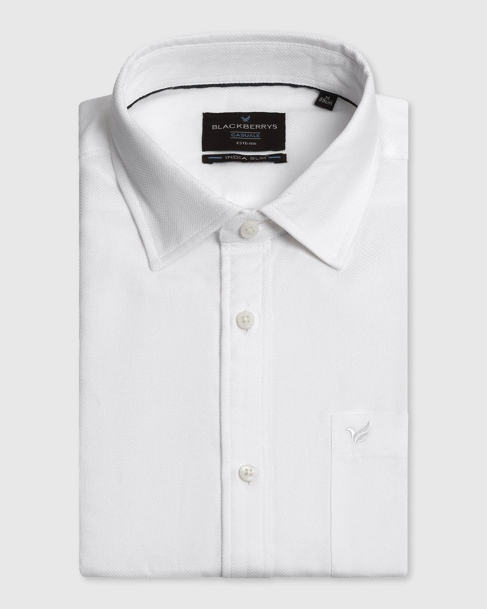 Durable Thread Construction Non Chafe Seams Casual White Textured Shirt - Caty