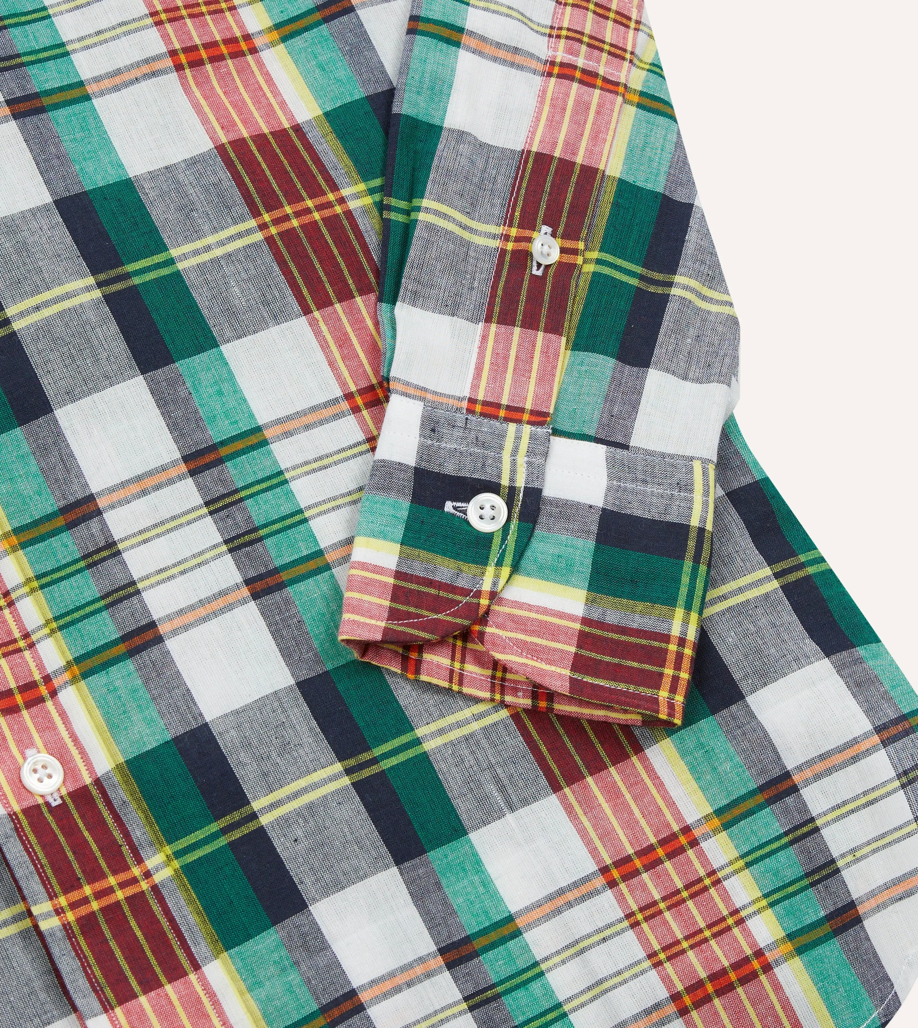EasyCare Fabric Blue and Red Madras Check Cotton Button-Down Shirt