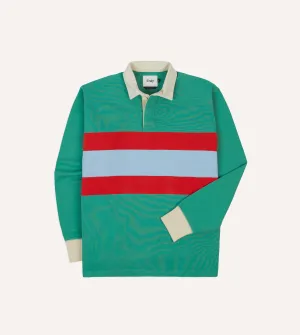 Green, Blue and Red Centre Stripe Cotton Rugby Shirt Streamlined Design Fall Fashion