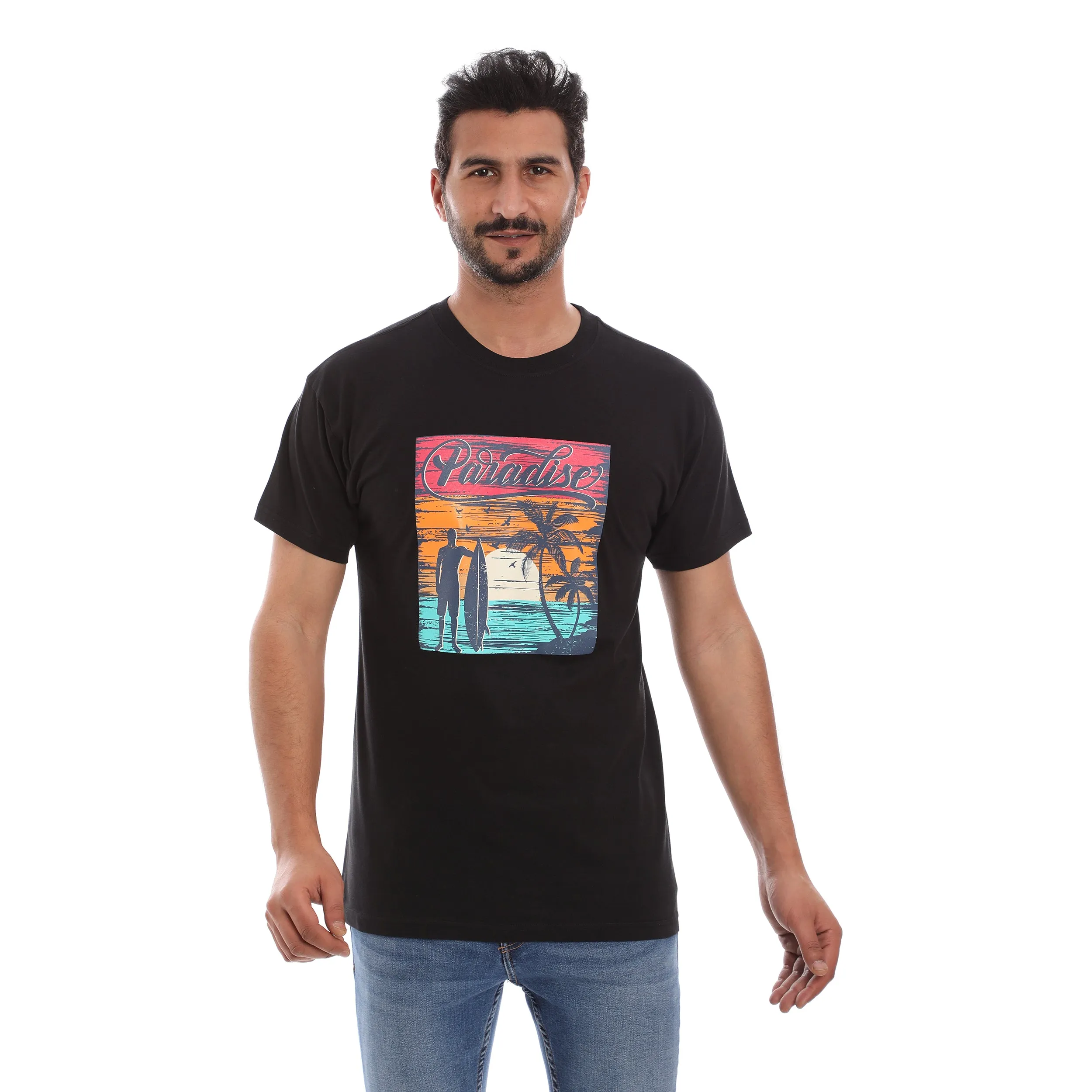 PARADISE COTTON RICH BLACK SHORT SLEEVE CREW NECK Chic Comfort Wear Daily Trend Look