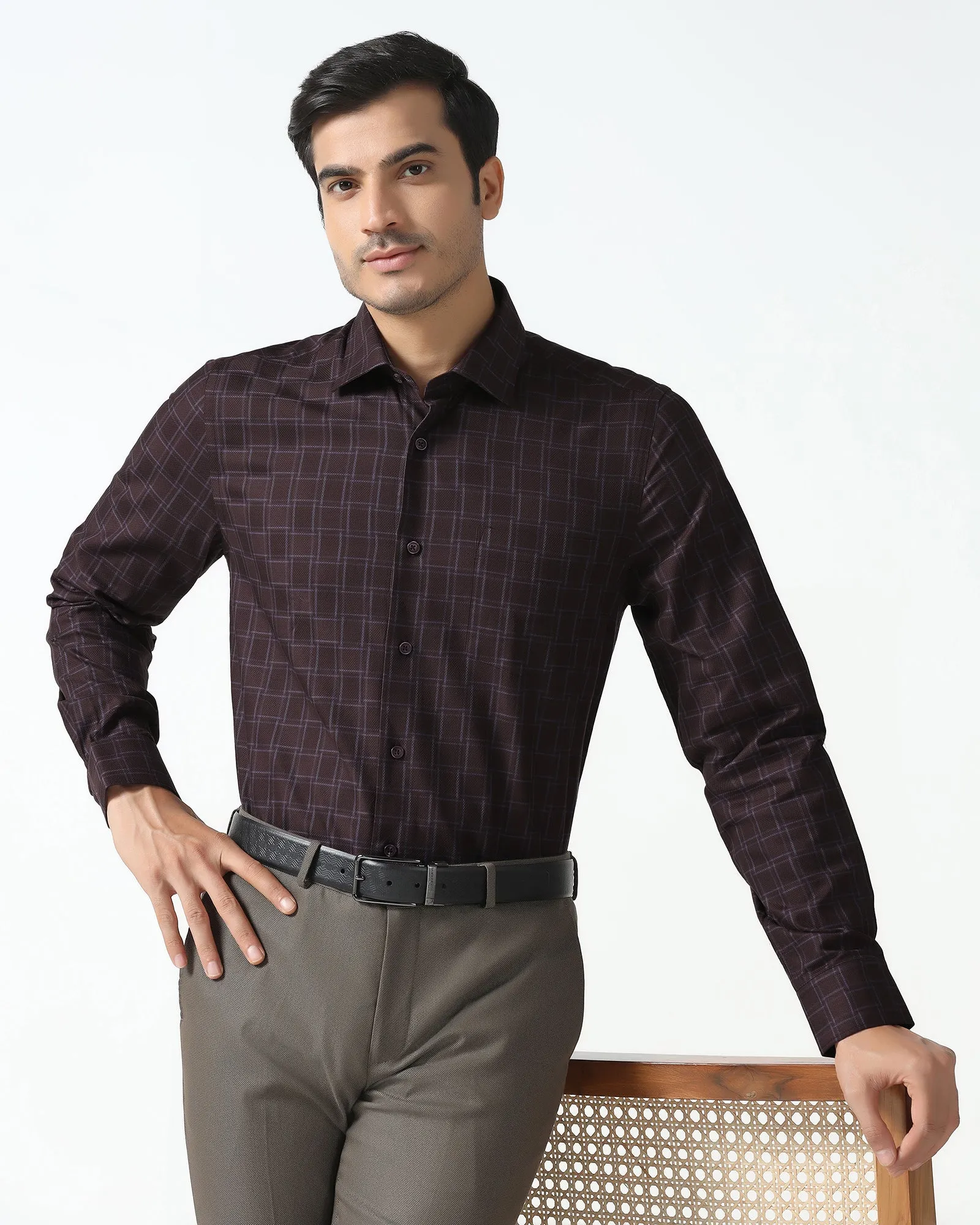 garden party Solid Hue Wine Check Shirt - Ratio