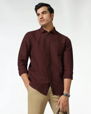 Fashion-Forward Rust Linen Stripe Shirt - Raydon