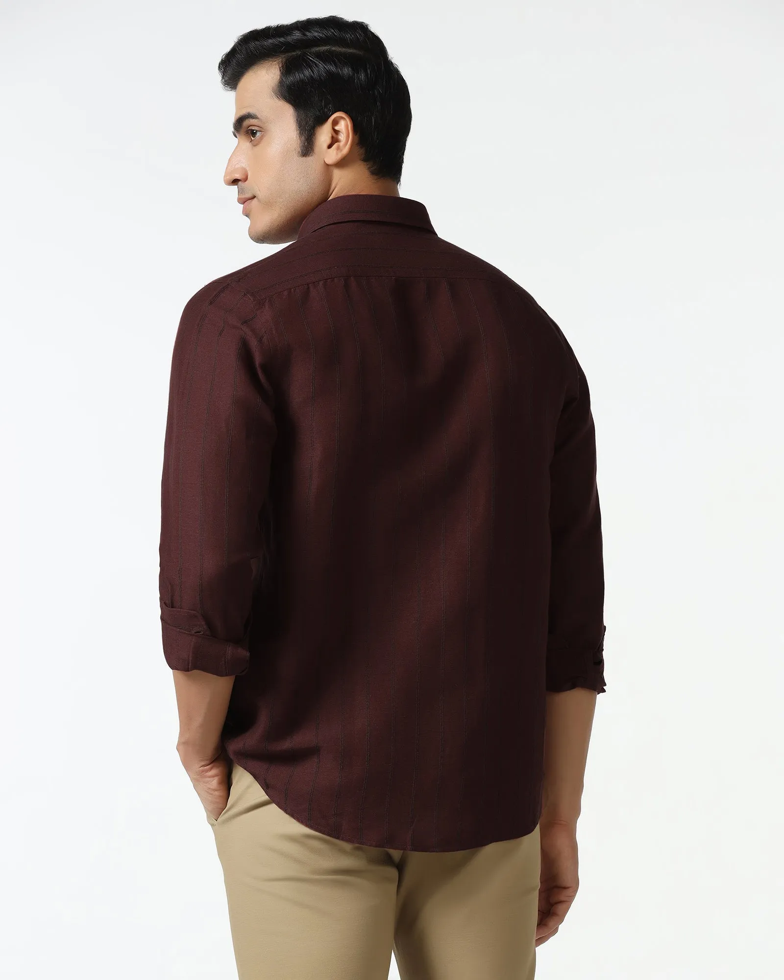Rust Linen Stripe Shirt - Raydon Fall Foliage Soft Texture