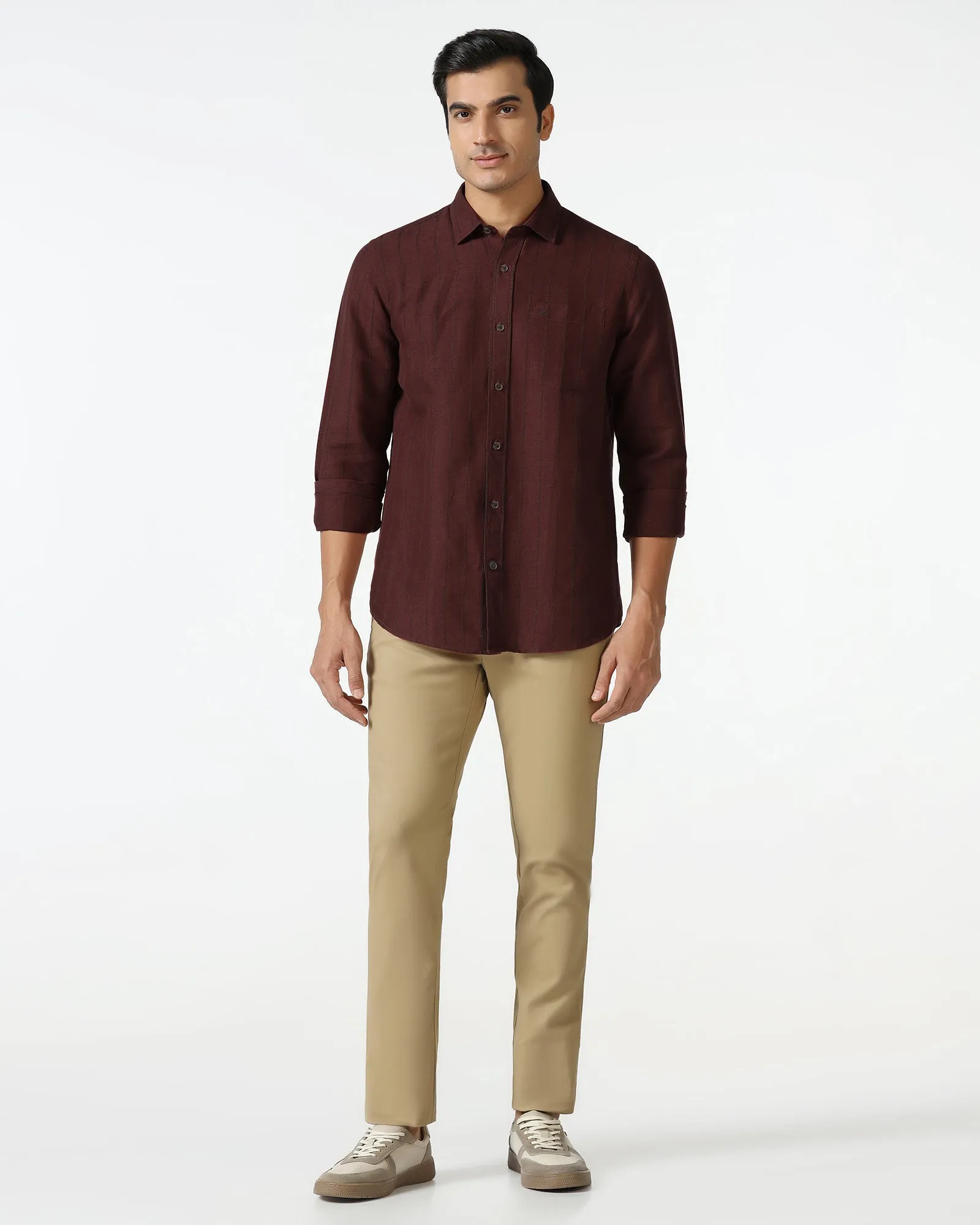 Contemporary Design Breathable Layer Rust Linen Stripe Shirt - Raydon