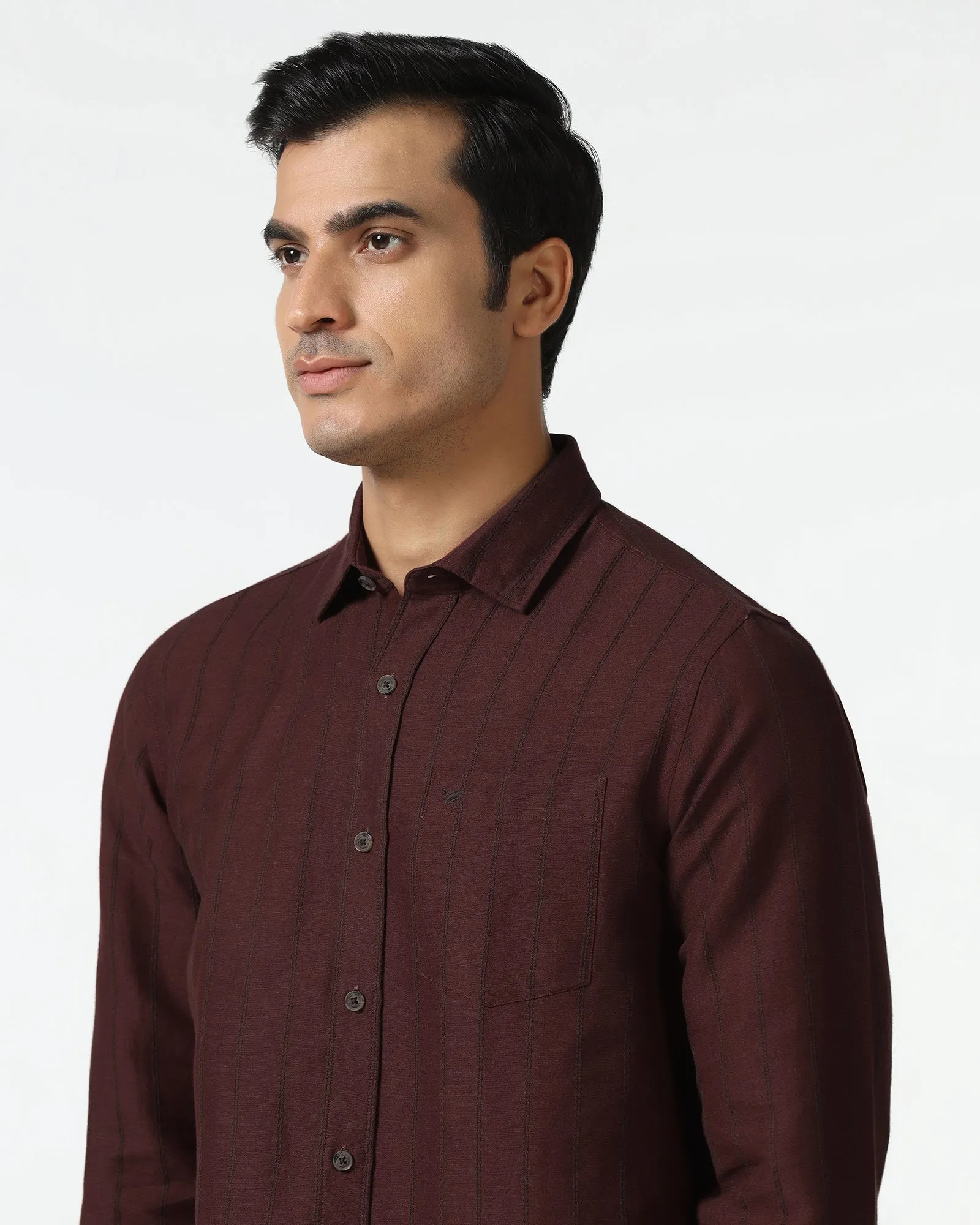 Rust Linen Stripe Shirt - Raydon Winter Comfort