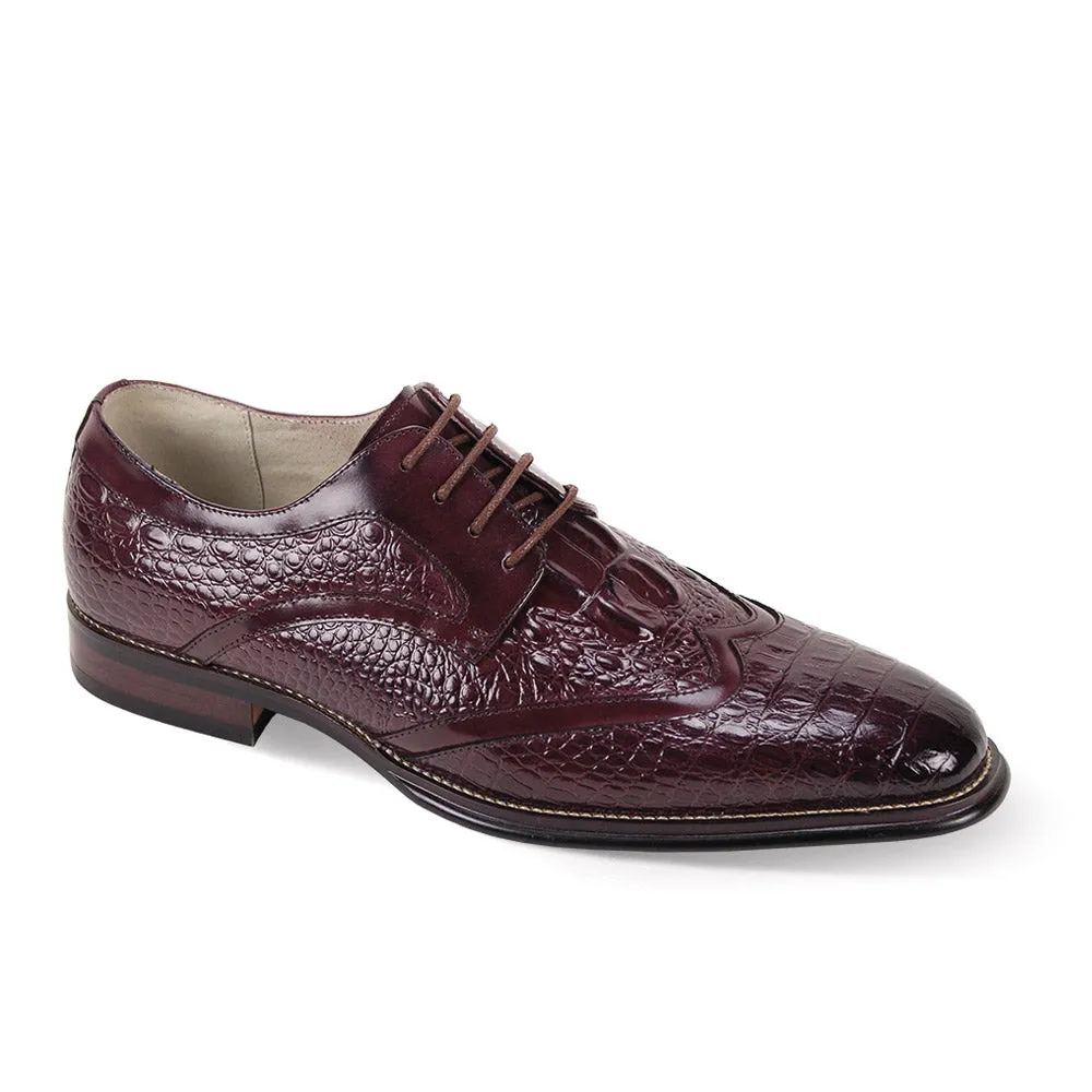 Comfort Grip High Arch Orion Collection Croco Print Wingtip Lace Shoes - Burgundy
