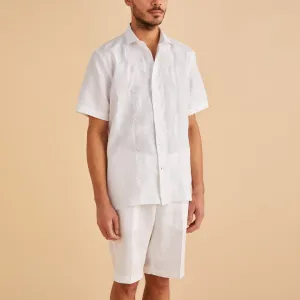 Minimalist Style Light Fit Inserch SS Linen Embroidered Shirt SS126-00002 White
