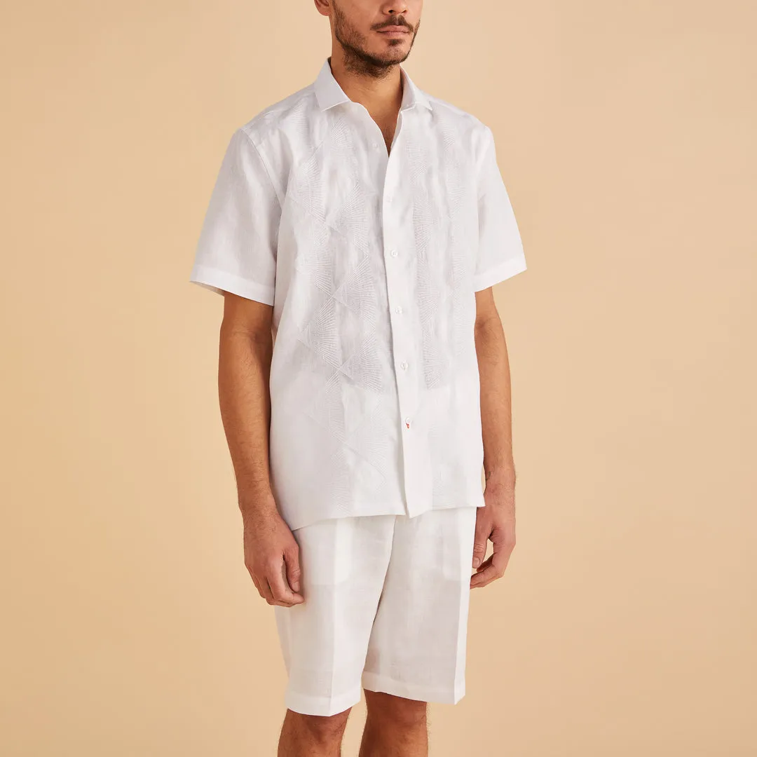 Run Glow Inserch SS Linen Embroidered Shirt SS126-00002 White