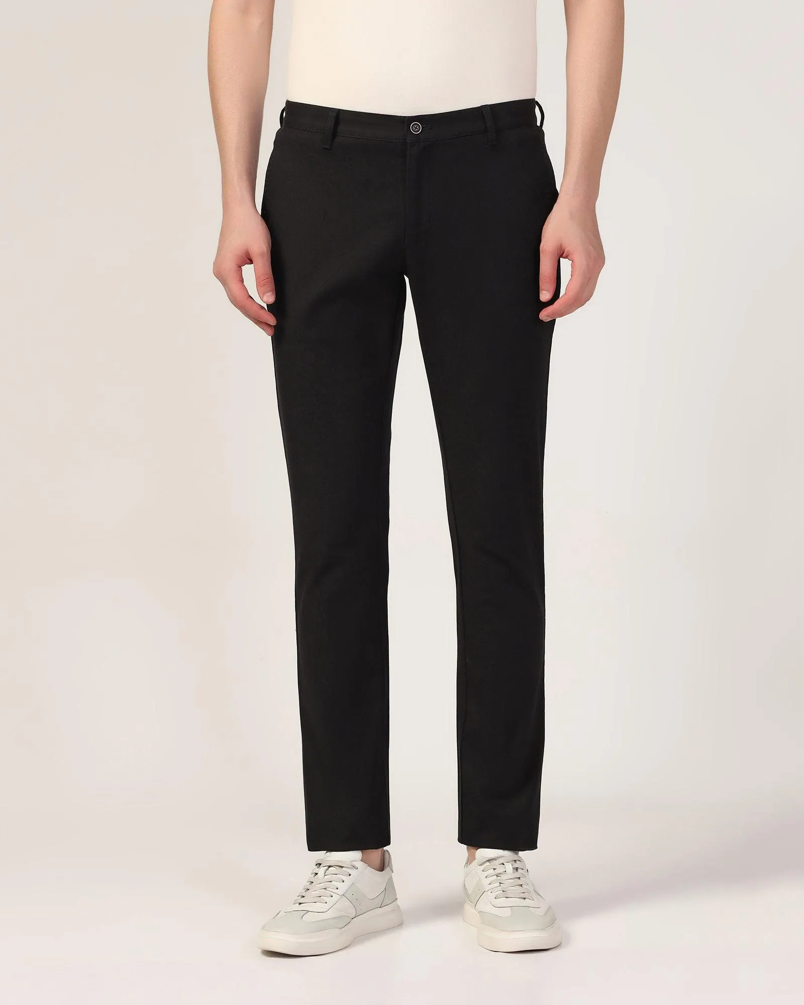 Slim Fit B-91 Casual Black Solid Khakis - Mint Comfortable Style