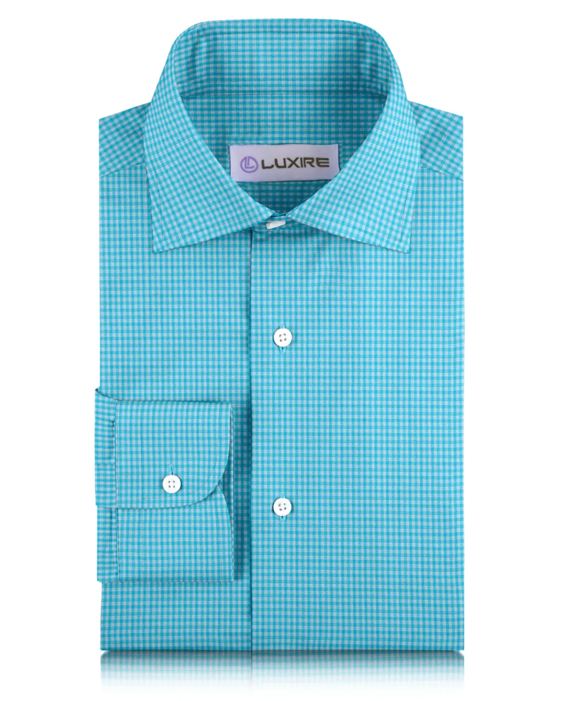 Linen: Light Blue White Gingham Checks Shirt DurableReinforcedElbow SplitHemDesign
