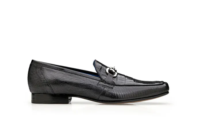 Belvedere Udine Genuine Caiman Crocodile and Lizard Leather Loafer in Black Chic Minimalism