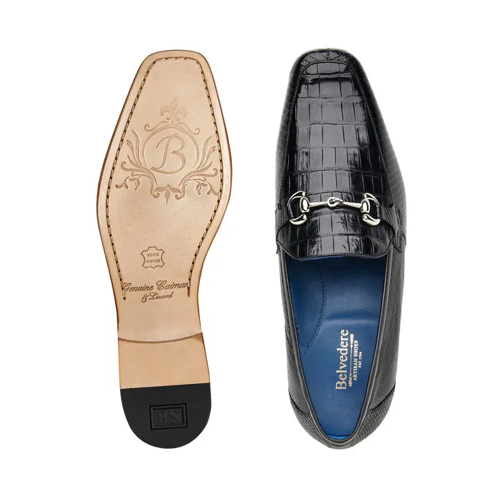 All-Season Comfort Easy-to-Wear Shoes Belvedere Udine Genuine Caiman Crocodile and Lizard Leather Loafer in Black