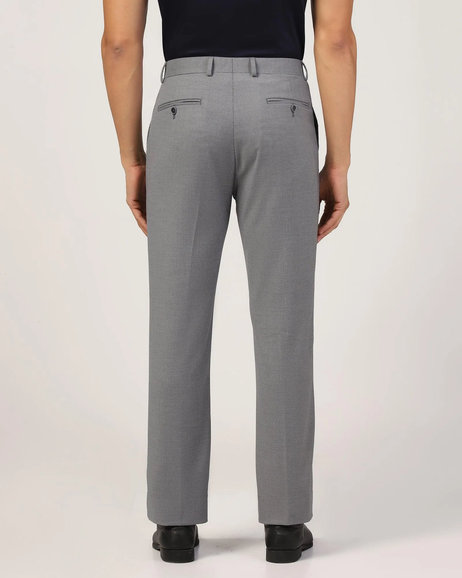 Straight B-90 Formal Grey Textured Trouser - Finess Machine washable No Gap Waist Construction