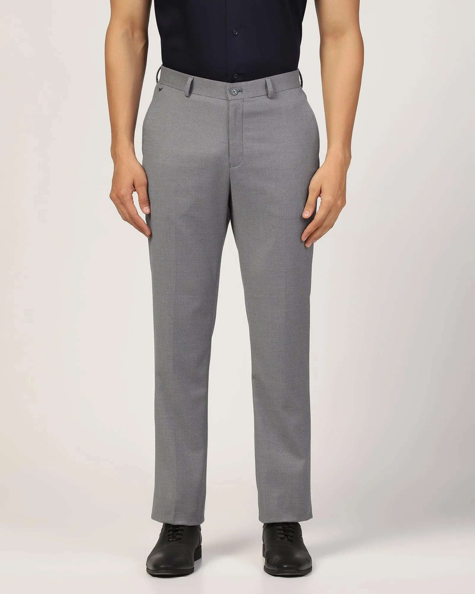 Stretchable Waist Straight B-90 Formal Grey Textured Trouser - Finess