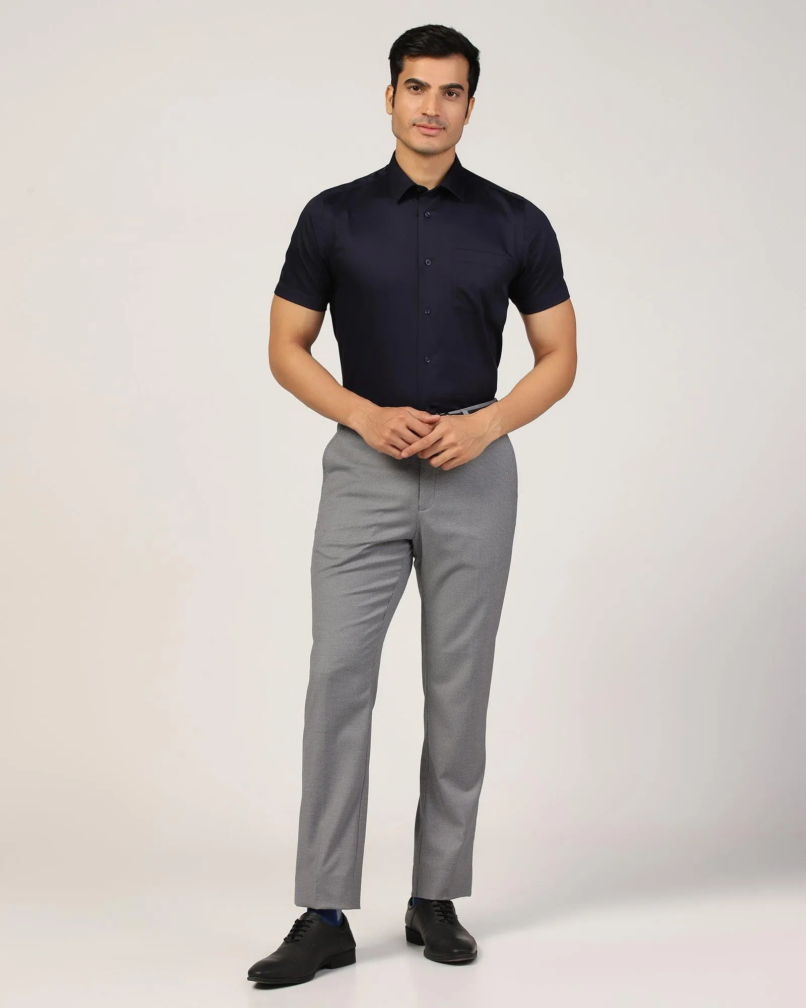 Urban Look Flex Fit Design Straight B-90 Formal Grey Textured Trouser - Finess