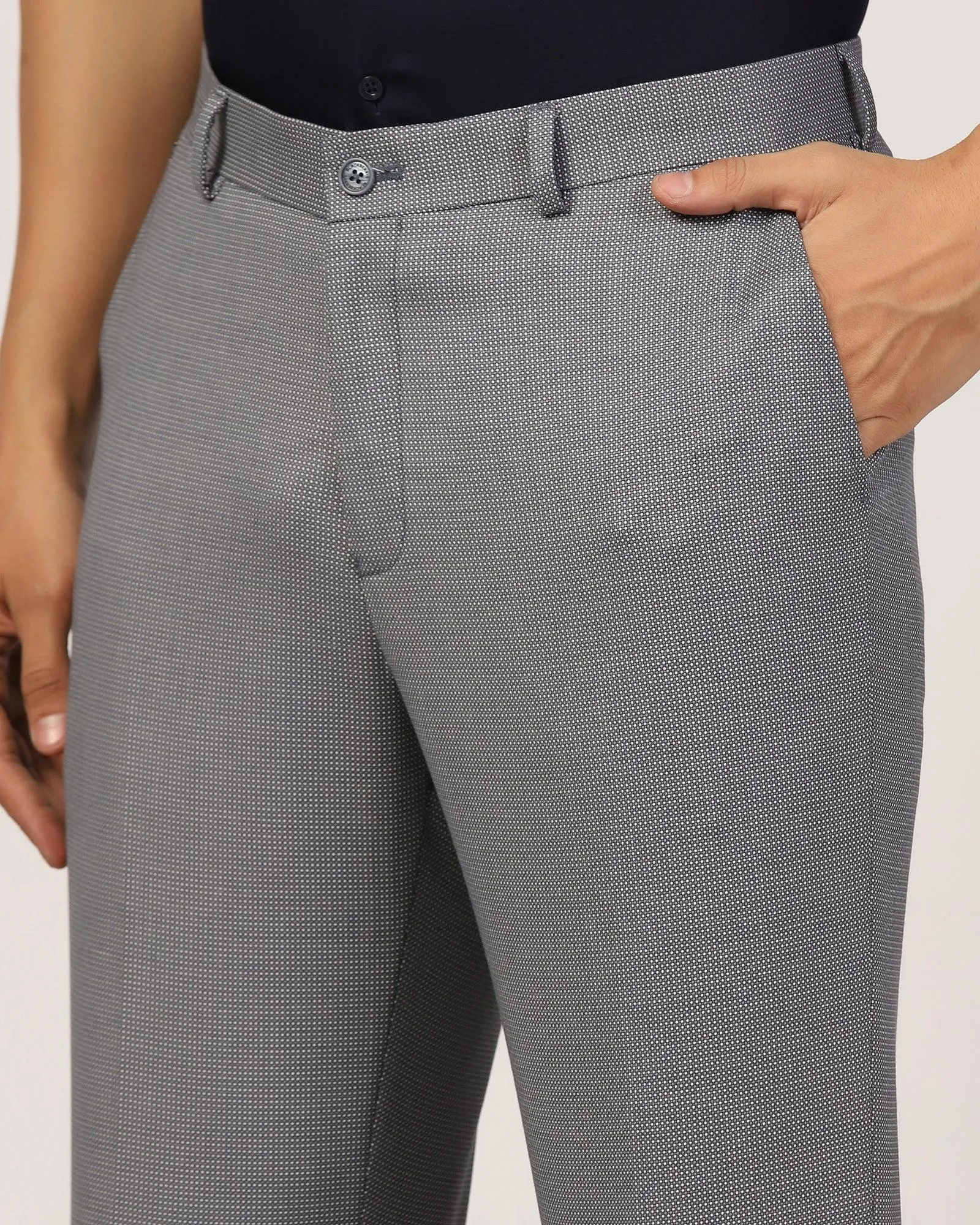 Low Profile Fasteners Straight B-90 Formal Grey Textured Trouser - Finess
