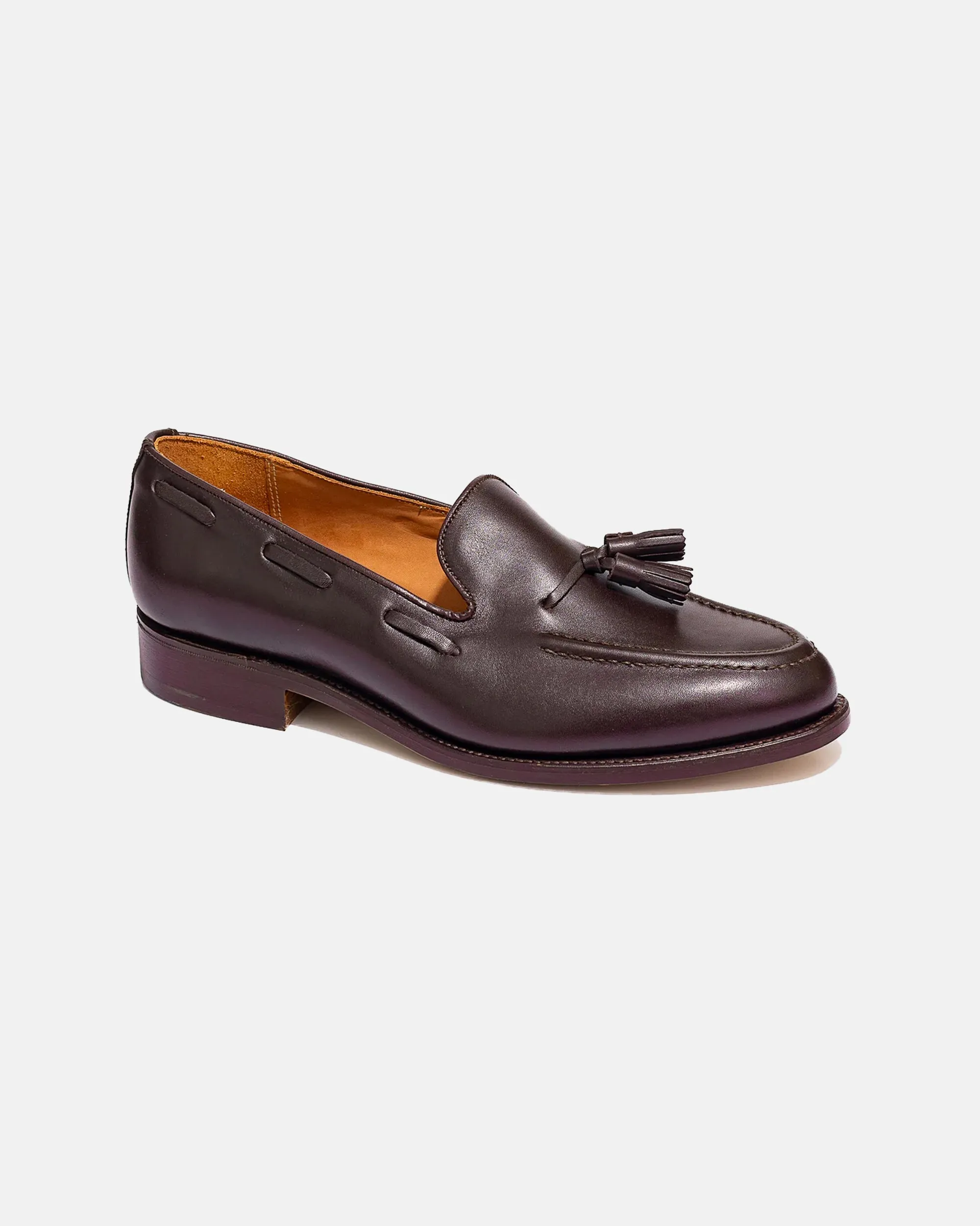 Made-in-England Brown Calfskin Tassel Loafer Torsional Stability Frame