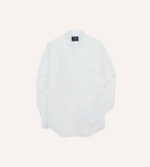 Versatile Layering Casual Hangout Ecru Linen Spread Collar Shirt