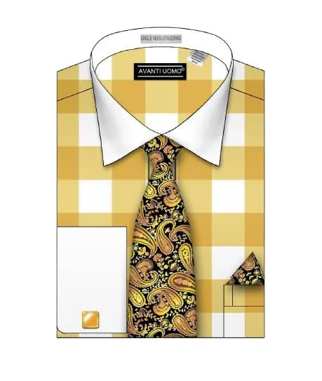 fade resistant color Non-irritating AVANTI UOMO PASTEL COLOR BIG CHECK PATTERN DS3824P2 MUSTARD