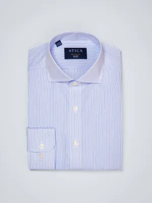 Flexible Knit Soft touch finish Greenwich Light Blue Textured Stripe Shirt