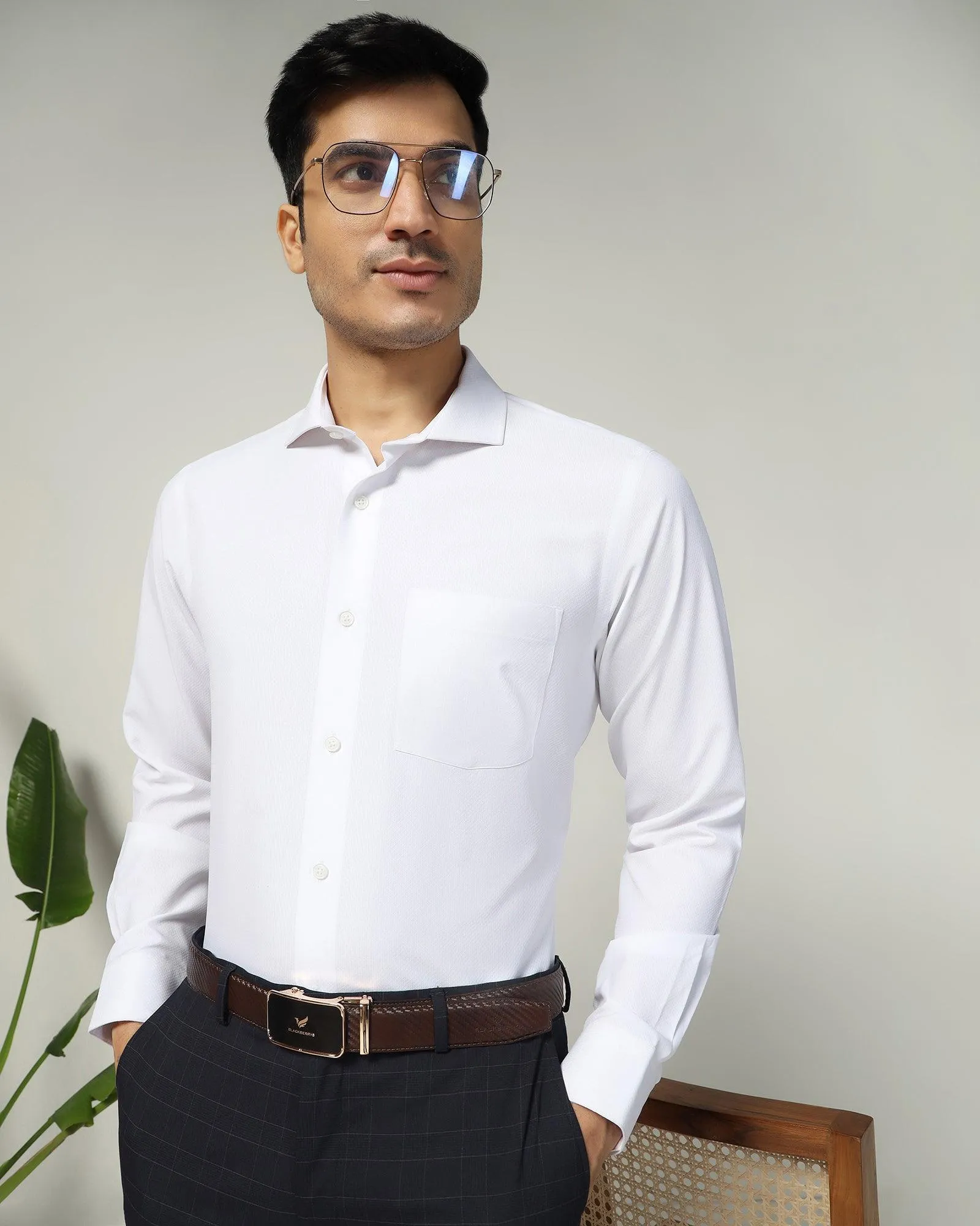 Cozy Feel Non Iron Formal White Textured Shirt - Ivy
