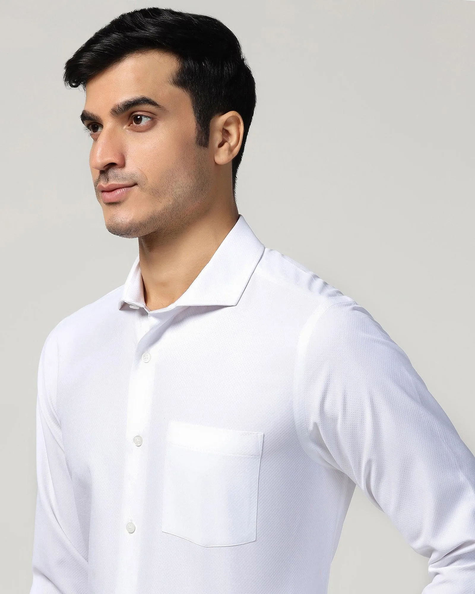 Multi Layer Stitching Quick Dry Construction Non Iron Formal White Textured Shirt - Ivy