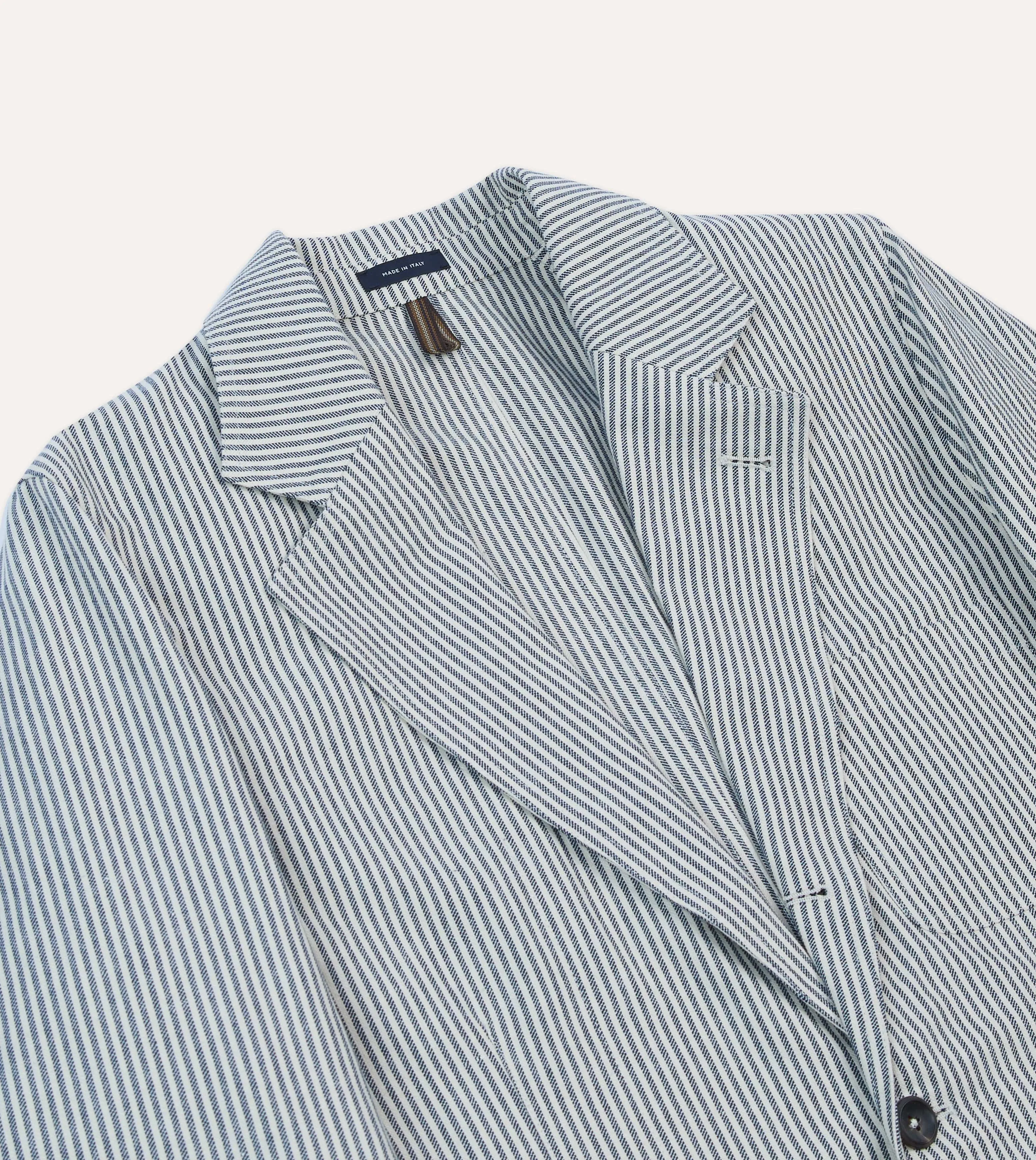 Navy Ticking Stripe Cotton Linen Games Blazer Mk. I Monochrome Look Wrinkle Free Material
