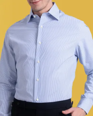 Smooth Cotton Blend Lakeside Relaxation Blue Pin Stripes on White Shirt