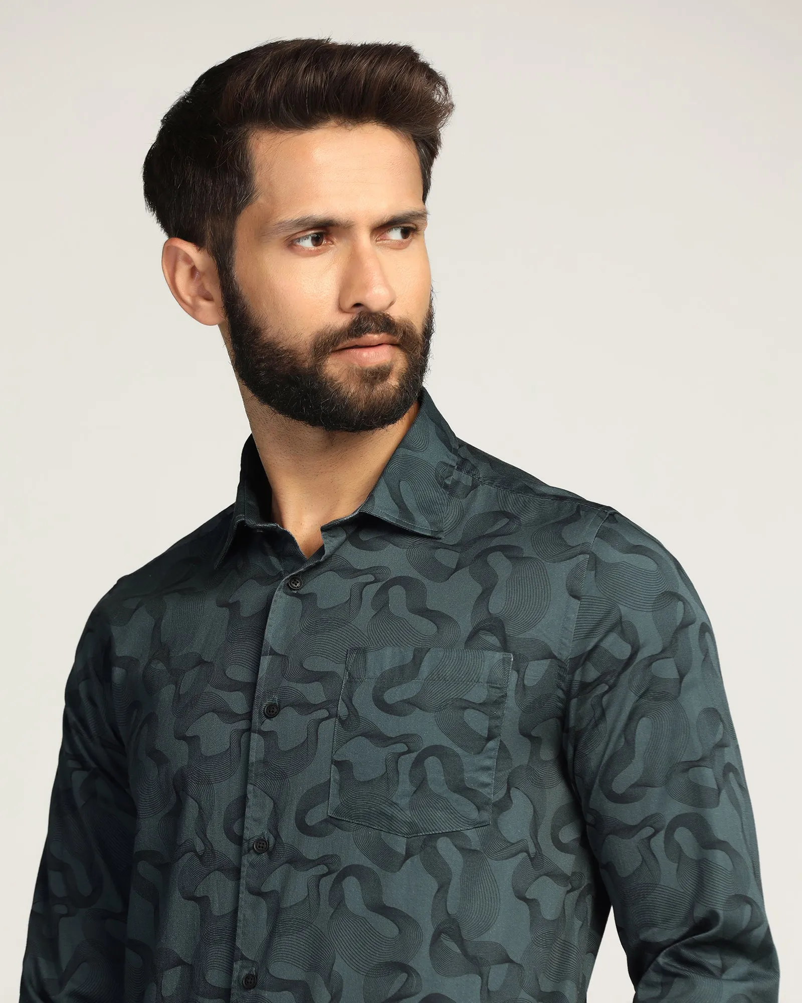 Casual Teal Printed Shirt - Heath Short Sleeve Durable Fabric